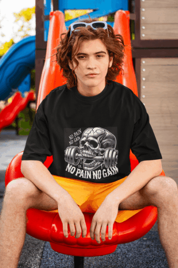 No Pain No Gain Skull Gym T-Shirt – Black (Size-L)