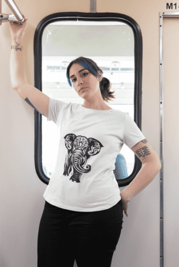Tribal Elephant Graphic T-Shirt – White(Size-L)