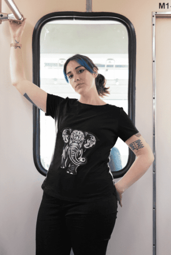 Tribal Elephant Graphic T-Shirt – Black(Size-L)