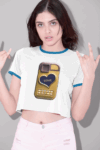 Retro Love Emoji Phone Crop Top – White & Blue (Size-XL)