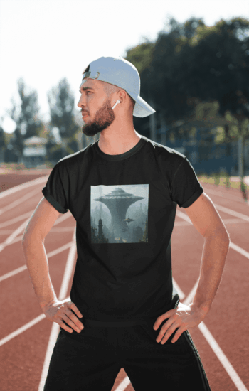 Men's Black "Futuristic Skyline" Graphic T-Shirt (Size-XXL)