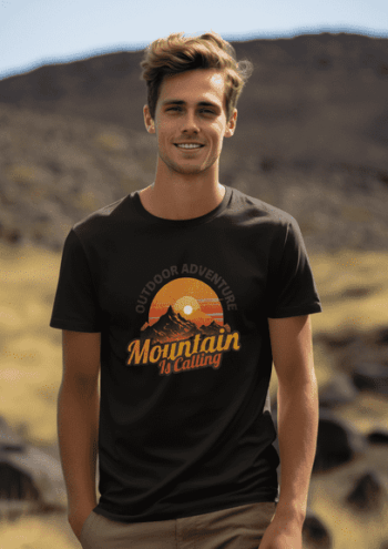 Men’s Black “Mountain Is Calling” Outdoor Adventure Tee (Size-XXL)