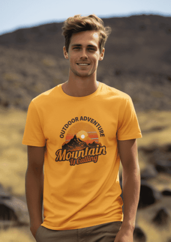 Mountain Is Calling – Outdoor Adventure Tee-Sunset Yellow (Size-XXL)
