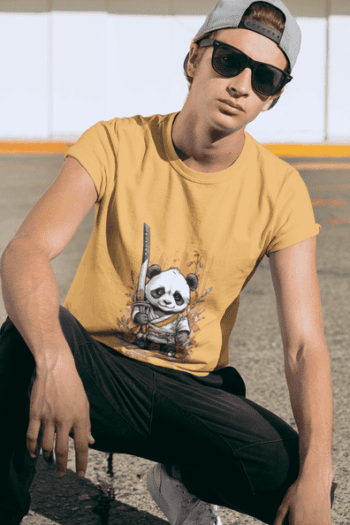 Samurai Panda Graphic Tee – Mustard Yellow(Size-L)