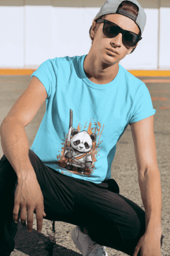 Samurai Panda Warrior T-Shirt – Sky Blue Edition(Size-L)