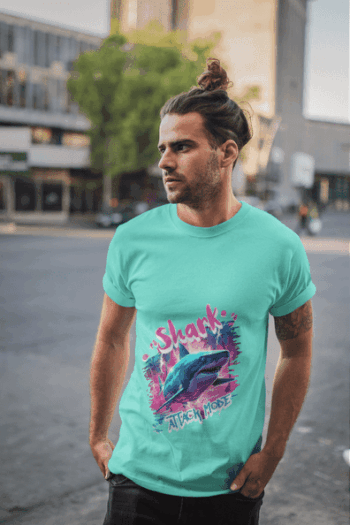 Shark Attack Mode Tee – Aqua Blue(Size-S)