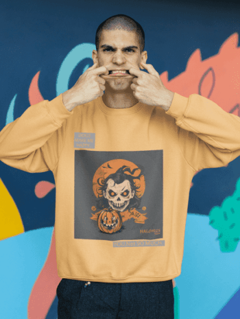 Evil Clown Halloween Sweatshirt – Mustard Orange(Size-L)