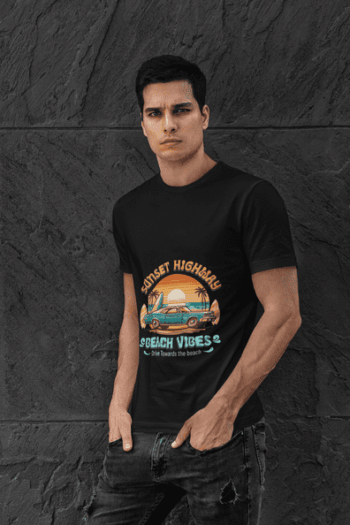 Sunset Highway Beach Vibes T-Shirt – Black(Size-L)