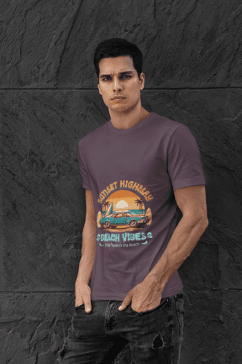 Sunset Highway Beach Vibes T-Shirt – Dark Mauve(Size-L)