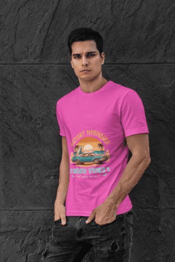 Sunset Highway Beach Vibes T-Shirt – Pink(Size-L)