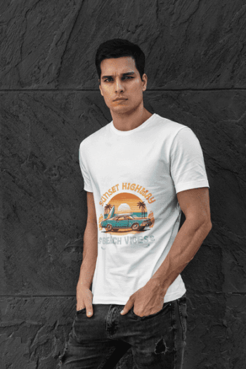 Sunset Highway Beach Vibes T-Shirt – White(Size-L)