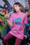 Women's "Enjoy Your Holiday" Retro Car Graphic T-Shirt – Pink Edition (Size-XXL)