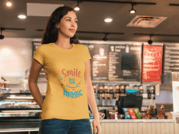 Smile It's Magic – Motivational Graphic T-Shirt - Mustard Yellow (Size-L)