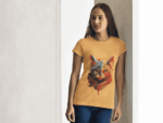 Bold Splash Cat Graphic Tee – Mustard Yellow(Size-S)