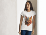 Artistic Cat Portrait Tee – White Edition(Size-S)