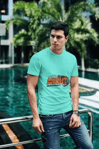Street Night Race Tee – Aqua Blue(Size-L)