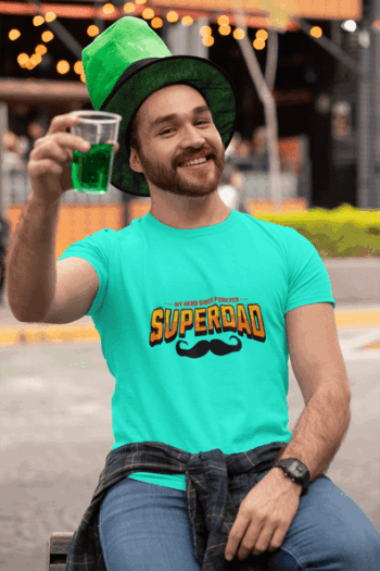 Men's Graphic T-Shirt - "Superdad" Printed Tee-Mint Green (Size-XL)