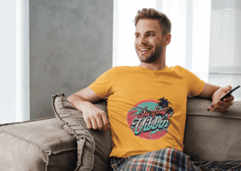 Surfing Vibbin – Retro Beach Graphic T-Shirt - Mustard Yellow (Size-L)