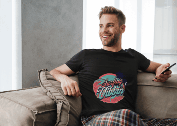 Surfing Vibbin – Retro Beach Graphic T-Shirt - Black (Size-L)