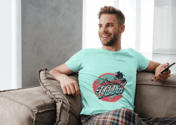 Surfing Vibbin – Retro Beach Graphic T-Shirt - Mint Green (Size-L)