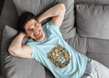 Majestic Lion – Color Splash Artistic T-Shirt - Sky Blue (Size-L)