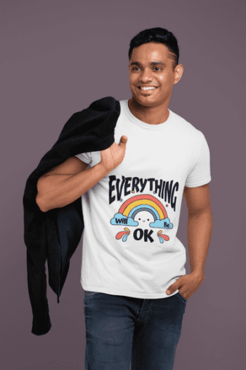 Everything Will Be OK – Positive Rainbow Graphic T-Shirt - White (Size-S)