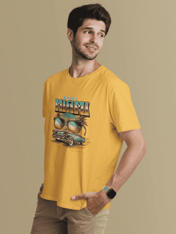 Enjoy Miami Retro Car Graphic T-Shirt – Yellow(Size-L)
