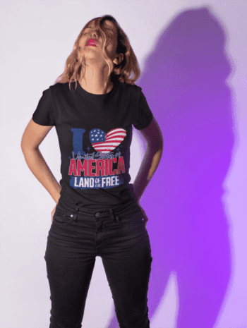 I Love America – Land of the Free Black T-Shirt (Size-L)