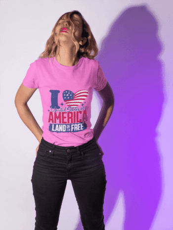 I Love America – Land of the Free Pink T-Shirt (Size-L)
