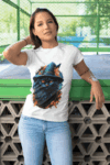 White T-Shirt with Mystic Cat & Witch Hat Print (Size-XXL)