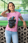 Pink T-Shirt with Mystic Cat & Witch Hat Design (Size-XL)
