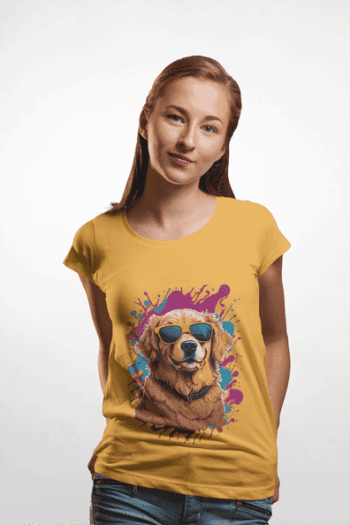 Cool Golden Retriever Splash Art Mustard Yellow T-Shirt (Size-L)