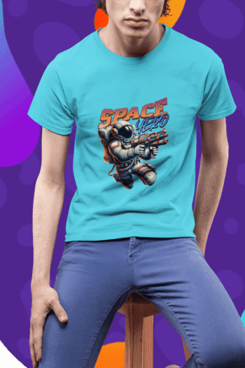 Space Hero Astronaut Graphic T-Shirt – Sky Blue (Size-L)