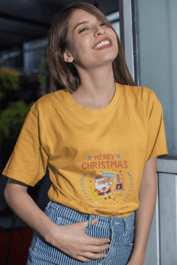 Merry Christmas Santa Tee – Mustard Yellow(Size-L)