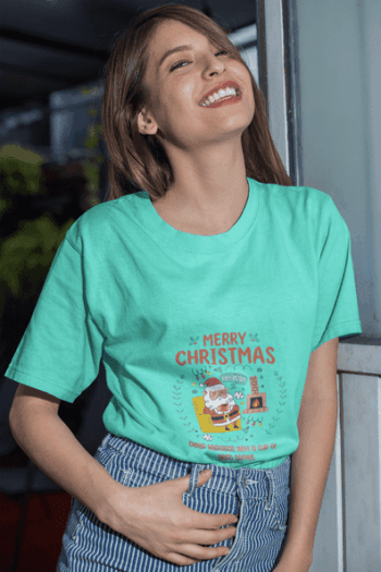 Merry Christmas Santa Tee – Mint Green(Size-L)