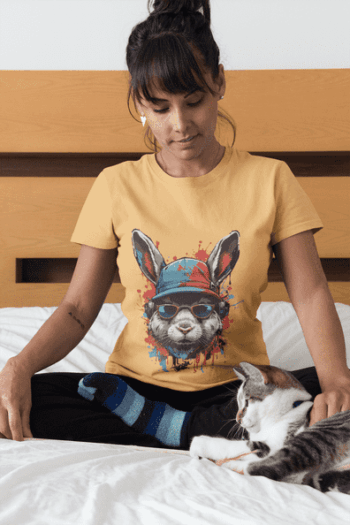 Cool Bunny Splatter Art Tee – Mustard Yellow(Size-L)