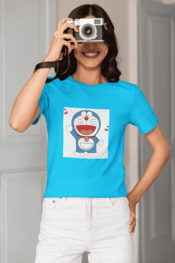Smiley Dora Cartoon Tee – Electric Blue (Size-L)